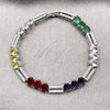Pulsera Tennis 03.130.0049.1.07 Rodio Laminado, con Zirconia Cubica Multicolor y Blanca, Pulido, Rodinado (Grosor 07.1 MM, 7 Pulgadas de Largo)