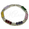 Pulsera Tennis 03.130.0049.1.07 Rodio Laminado, con Zirconia Cubica Multicolor y Blanca, Pulido, Rodinado (Grosor 07.1 MM, 7 Pulgadas de Largo)