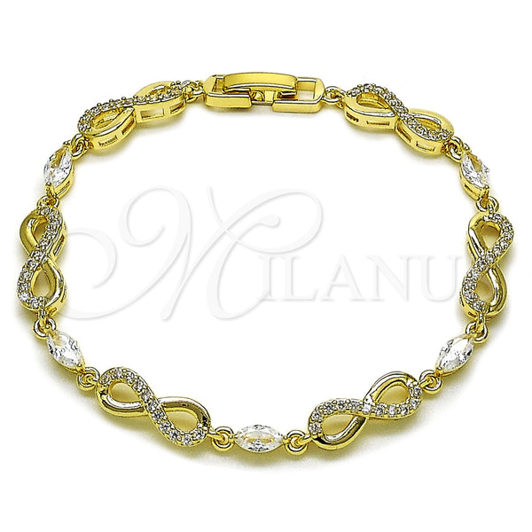 Pulsera Tennis 03.130.0050.07 Oro Laminado, Diseño de Infinito, con Zirconia Cubica Blanca, Pulido, Tono Dorado (Grosor 06.2 MM, 8 Pulgadas de Largo)