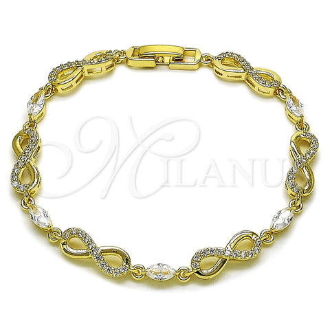 Pulsera Tennis 03.130.0050.07 Oro Laminado, Diseño de Infinito, con Zirconia Cubica Blanca, Pulido, Tono Dorado (Grosor 06.2 MM, 8 Pulgadas de Largo)