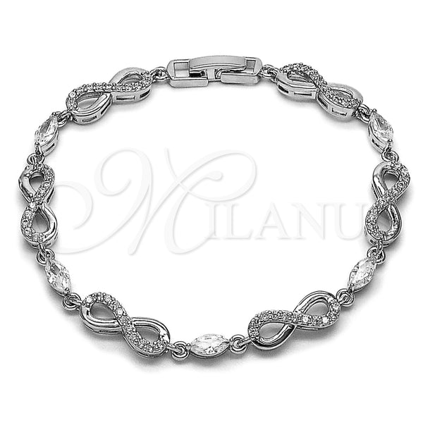 Pulsera Tennis 03.130.0050.1.07 Rodio Laminado, Diseño de Infinito, con Zirconia Cubica Blanca, Pulido, Rodinado (Grosor 06.2 MM, 8 Pulgadas de Largo)