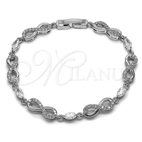 Pulsera Tennis 03.130.0050.1.07 Rodio Laminado, Diseño de Infinito, con Zirconia Cubica Blanca, Pulido, Rodinado (Grosor 06.2 MM, 8 Pulgadas de Largo)