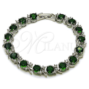 Pulsera Tennis 03.130.0032.5.07 Rodio Laminado, con Zirconia Cubica Verde y Blanca, Pulido, Rodinado (Grosor 08 MM, 7 Pulgadas de Largo)