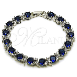 Pulsera Tennis 03.130.0032.6.07 Rodio Laminado, con Zirconia Cubica Zafiro Azul y Blanca, Pulido, Rodinado (Grosor 08 MM, 7 Pulgadas de Largo)