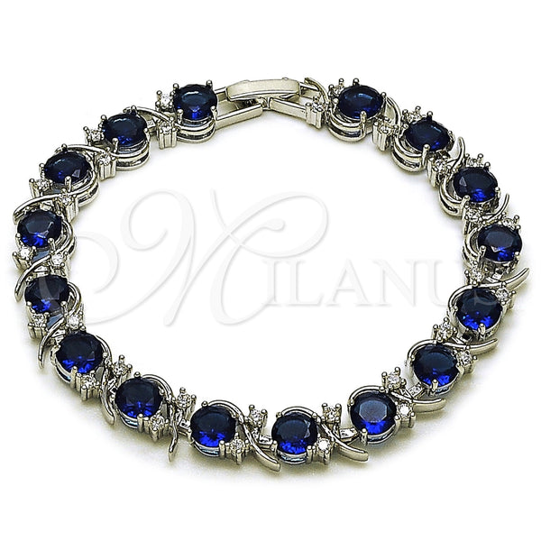 Pulsera Tennis 03.130.0032.6.07 Rodio Laminado, con Zirconia Cubica Zafiro Azul y Blanca, Pulido, Rodinado (Grosor 08 MM, 7 Pulgadas de Largo)