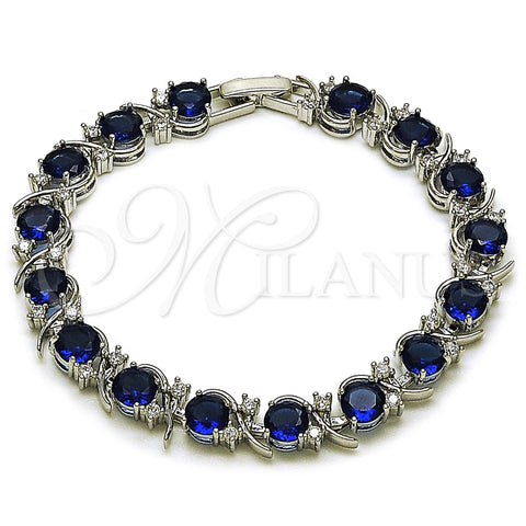 Pulsera Tennis 03.130.0032.6.07 Rodio Laminado, con Zirconia Cubica Zafiro Azul y Blanca, Pulido, Rodinado (Grosor 08 MM, 7 Pulgadas de Largo)
