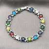 Pulsera Tennis 03.130.0032.7.07 Rodio Laminado, con Zirconia Cubica Multicolor y Blanca, Pulido, Rodinado (Grosor 08 MM, 7 Pulgadas de Largo)