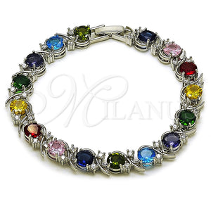 Pulsera Tennis 03.130.0032.7.07 Rodio Laminado, con Zirconia Cubica Multicolor y Blanca, Pulido, Rodinado (Grosor 08 MM, 7 Pulgadas de Largo)