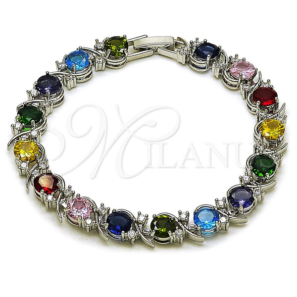 Pulsera Tennis 03.130.0032.7.07 Rodio Laminado, con Zirconia Cubica Multicolor y Blanca, Pulido, Rodinado (Grosor 08 MM, 7 Pulgadas de Largo)