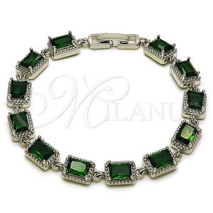 Pulsera Tennis 03.130.0051.07 Rodio Laminado, con Zirconia Cubica Verde, Pulido, Rodinado (Grosor 07.5 MM, 7 Pulgadas de Largo)