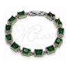 Pulsera Tennis 03.130.0051.07 Oro Laminado Blanco, con Zirconia Cubica Verde, Pulido, Rodinado (Grosor 07.5 MM, 7 Pulgadas de Largo)