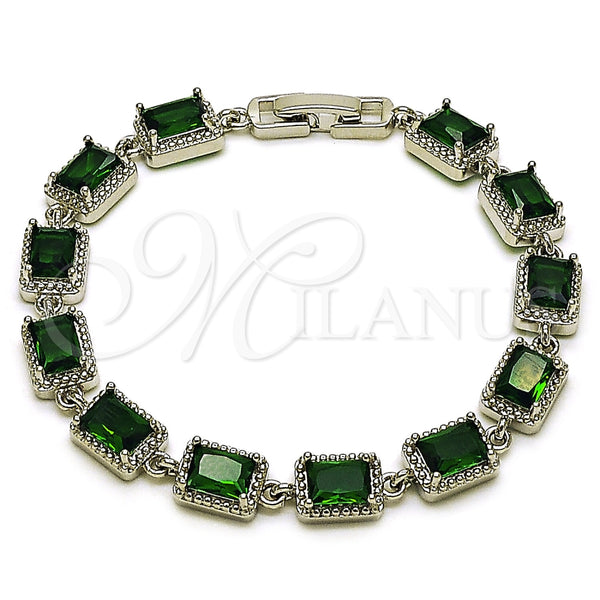 Pulsera Tennis 03.130.0051.07 Rodio Laminado, con Zirconia Cubica Verde, Pulido, Rodinado (Grosor 07.5 MM, 7 Pulgadas de Largo)