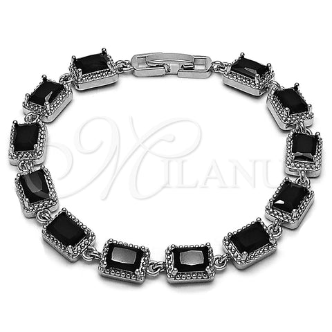 Pulsera Tennis 03.130.0051.1.07 Rodio Laminado, con Zirconia Cubica Negro, Pulido, Rodinado (Grosor 07.5 MM, 7 Pulgadas de Largo)