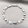 Pulsera Tennis 03.283.0265.1.07 Rodio Laminado, Diseño de Besos y Abrazos y Corazón, con Zirconia Cubica Blanca, Pulido, Rodinado (Grosor 07.6 MM, 8 Pulgadas de Largo)