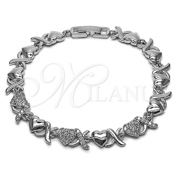 Pulsera Tennis 03.283.0265.1.07 Rodio Laminado, Diseño de Besos y Abrazos y Corazón, con Zirconia Cubica Blanca, Pulido, Rodinado (Grosor 07.6 MM, 8 Pulgadas de Largo)