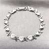 Pulsera Tennis 03.266.0058.2.07 Rodio Laminado, Diseño de Besos y Abrazos y Corazón, con Zirconia Cubica Blanca y Micro Pave Blanca, Pulido, Rodinado (Grosor 08.3 MM, 8 Pulgadas de Largo)