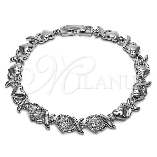 Pulsera Tennis 03.266.0058.2.07 Rodio Laminado, Diseño de Besos y Abrazos y Corazón, con Zirconia Cubica Blanca y Micro Pave Blanca, Pulido, Rodinado (Grosor 08.3 MM, 8 Pulgadas de Largo)