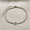 Pulsera Elegante 03.60.0178.07 Oro Laminado, Diseño de Ojo Griego y Cola de Raton, con Zirconia Cubica Turquoise y Blanca, Pulido, Tono Dorado (Grosor 03 MM, 7 Pulgadas de Largo)