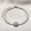 Pulsera Elegante 03.60.0179.07 Oro Laminado, Diseño de Ojo Griego y Cola de Raton, con Micro Pave Zafiro Azul y Blanca, Pulido, Tono Dorado (Grosor 03 MM, 7 Pulgadas de Largo)