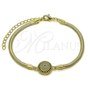 Pulsera Elegante 03.60.0179.07 Oro Laminado, Diseño de Ojo Griego y Cola de Raton, con Micro Pave Zafiro Azul y Blanca, Pulido, Tono Dorado (Grosor 03 MM, 7 Pulgadas de Largo)