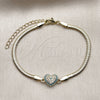 Pulsera Elegante 03.60.0180.07 Oro Laminado, Diseño de Corazón y Ojo Griego, con Micro Pave Turquoise y Blanca, Pulido, Tono Dorado (Grosor 03 MM, 7 Pulgadas de Largo)