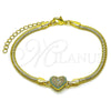 Pulsera Elegante 03.60.0180.07 Oro Laminado, Diseño de Corazón y Ojo Griego, con Micro Pave Turquoise y Blanca, Pulido, Tono Dorado (Grosor 03 MM, 7 Pulgadas de Largo)