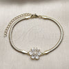 Pulsera Elegante 03.60.0182.07 Oro Laminado, Diseño de Flor y Cola de Raton, con Zirconia Cubica Blanca, Pulido, Tono Dorado (Grosor 03 MM, 7 Pulgadas de Largo)