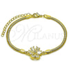 Pulsera Elegante 03.60.0182.07 Oro Laminado, Diseño de Flor y Cola de Raton, con Zirconia Cubica Blanca, Pulido, Tono Dorado (Grosor 03 MM, 7 Pulgadas de Largo)