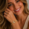 Pulsera Elegante 03.60.0183.07 Oro Laminado, Diseño de Corazón y Cola de Raton, con Micro Pave Blanca, Pulido, Tono Dorado (Grosor 03 MM, 7 Pulgadas de Largo)