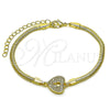 Pulsera Elegante 03.60.0184.07 Oro Laminado, Diseño de Corazón y Candado, con Micro Pave Blanca, Pulido, Tono Dorado (Grosor 03 MM, 7 Pulgadas de Largo)