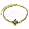 Pulsera Elegante 03.60.0185.07 Oro Laminado, Diseño de Trébol de Cuatro Hojas y Cola de Raton, con Micro Pave Blanca, Esmaltado Negro, Tono Dorado (Grosor 03 MM, 7 Pulgadas de Largo)