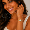 Pulsera Elegante 03.60.0187.07 Oro Laminado, Diseño de Corazón y Cluster, con Perla Marfil y Zirconia Cubica Blanca, Pulido, Tono Dorado (Grosor 03 MM, 7 Pulgadas de Largo)