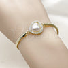 Pulsera Elegante 03.60.0187.07 Oro Laminado, Diseño de Corazón y Cluster, con Perla Marfil y Zirconia Cubica Blanca, Pulido, Tono Dorado (Grosor 03 MM, 7 Pulgadas de Largo)