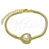 Pulsera Elegante 03.60.0187.07 Oro Laminado, Diseño de Corazón y Cluster, con Perla Marfil y Zirconia Cubica Blanca, Pulido, Tono Dorado (Grosor 03 MM, 7 Pulgadas de Largo)