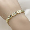 Pulsera Solida 03.60.0188.07 Oro Laminado, Diseño de Corazón, Diamantado, Tono Dorado (Grosor 07.8 MM, 8 Pulgadas de Largo)