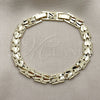 Pulsera Solida 03.60.0188.07 Oro Laminado, Diseño de Corazón, Diamantado, Tono Dorado (Grosor 07.8 MM, 8 Pulgadas de Largo)