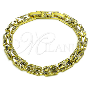 Pulsera Solida 03.60.0188.07 Oro Laminado, Diseño de Corazón, Diamantado, Tono Dorado (Grosor 07.8 MM, 8 Pulgadas de Largo)
