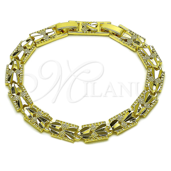 Pulsera Solida 03.60.0188.07 Oro Laminado, Diseño de Corazón, Diamantado, Tono Dorado (Grosor 07.8 MM, 8 Pulgadas de Largo)