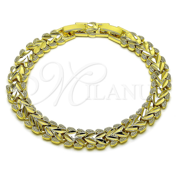 Pulsera Solida 03.60.0189.07 Oro Laminado, Diseño de Corazón, Diamantado, Tono Dorado (Grosor 09 MM, 8 Pulgadas de Largo)