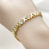 Pulsera Solida 03.60.0190.07 Oro Laminado, Diseño de Corazón y Besos y Abrazos, Diamantado, Tono Dorado (Grosor 07.8 MM, 8 Pulgadas de Largo)