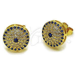 Arete Dormilona 02.283.0424 Oro Laminado, Diseño de Ojo Griego, con Zirconia Cubica Zafiro Azul y Blanca, Pulido, Tono Dorado