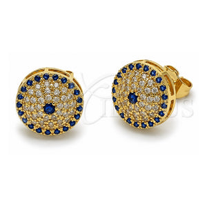 Arete Dormilona 02.283.0424 Oro Laminado, Diseño de Ojo Griego, con Zirconia Cubica Zafiro Azul y Blanca, Pulido, Tono Dorado
