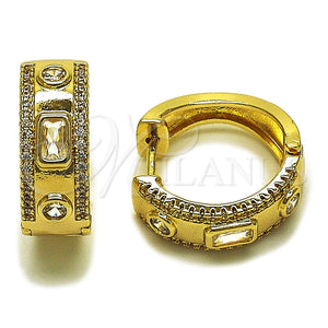 Argolla Huggie 02.283.0426.20 Oro Laminado, Diseño de Baguette, con Zirconia Cubica Blanca y Micro Pave Blanca, Pulido, Tono Dorado