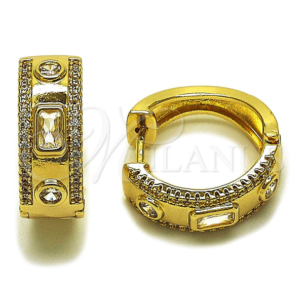 Argolla Huggie 02.283.0426.20 Oro Laminado, Diseño de Baguette, con Zirconia Cubica Blanca y Micro Pave Blanca, Pulido, Tono Dorado