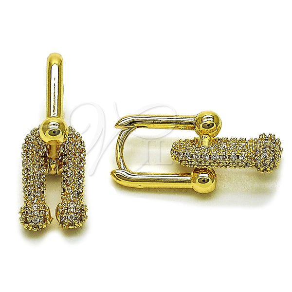 Arete Largo 02.283.0427 Oro Laminado, con Micro Pave Blanca, Pulido, Tono Dorado