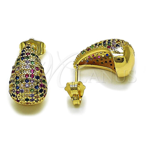 Arete Dormilona 02.283.0430 Oro Laminado, Diseño de Gota, con Micro Pave Multicolor, Pulido, Tono Dorado