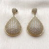 Arete Largo 02.283.0433 Oro Laminado, Diseño de Gota, con Zirconia Cubica Blanca, Pulido, Tono Dorado