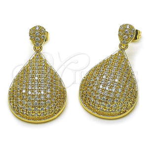 Arete Largo 02.283.0433 Oro Laminado, Diseño de Gota, con Zirconia Cubica Blanca, Pulido, Tono Dorado