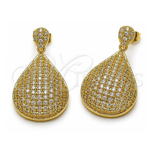Arete Largo 02.283.0433 Oro Laminado, Diseño de Gota, con Zirconia Cubica Blanca, Pulido, Tono Dorado