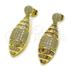 Arete Colgante 02.283.0434.1 Oro Laminado, Diseño de Baguette y Gota, con Zirconia Cubica Multicolor y Blanca, Pulido, Tono Dorado
